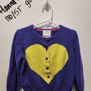 Hanna Andersson Purple Cardigan with Yellow Heart